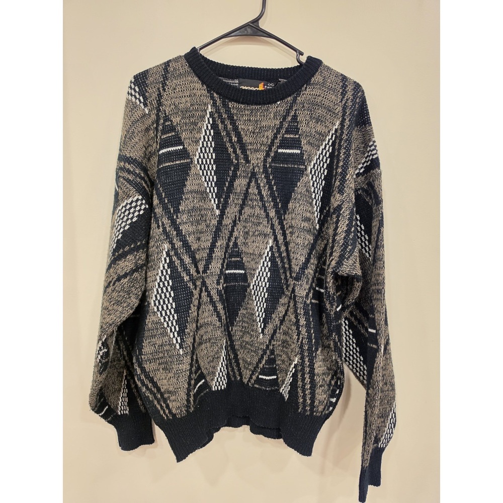 Vintage Sasson Geometric Knit Sweater Men's Large Streetwear Coogi Style Dadcore
